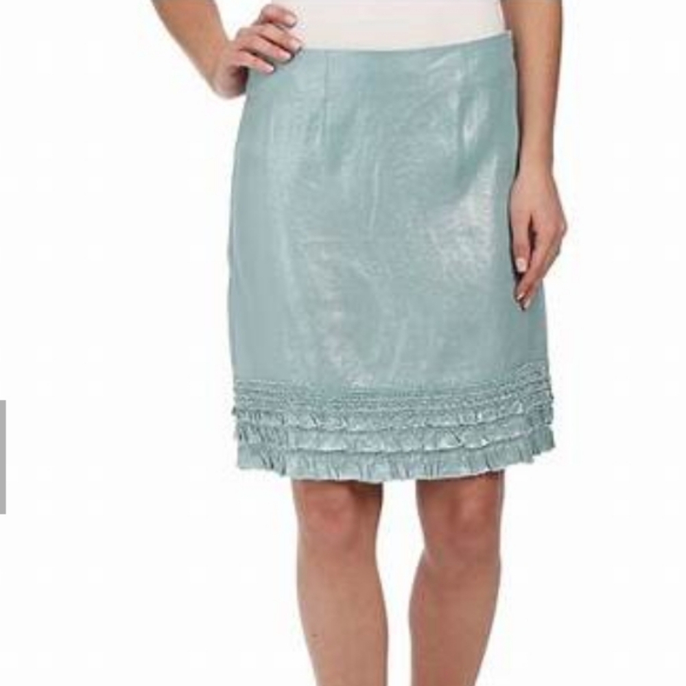 Tommy Bahama NWT Two Palms Ruffle Hem Skirt 100% Linen Size 12 Silver